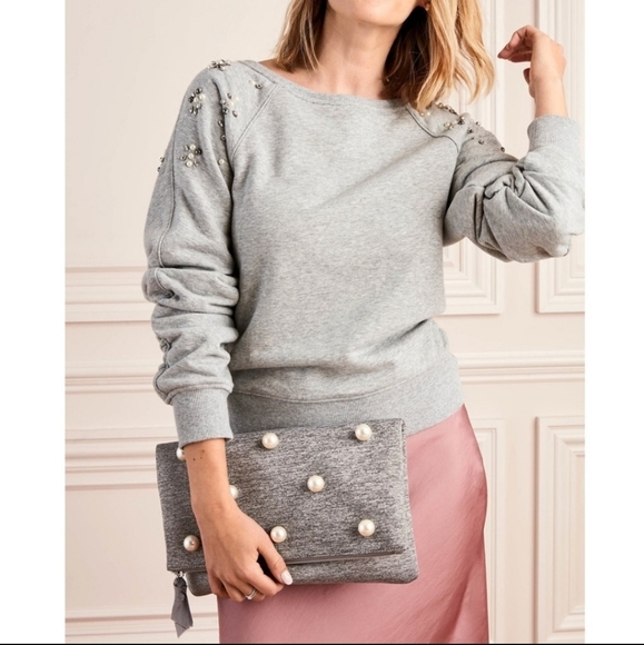 Stella & Dot Madison Clutch in‎  Gray & Pearl - Picture 2 of 10